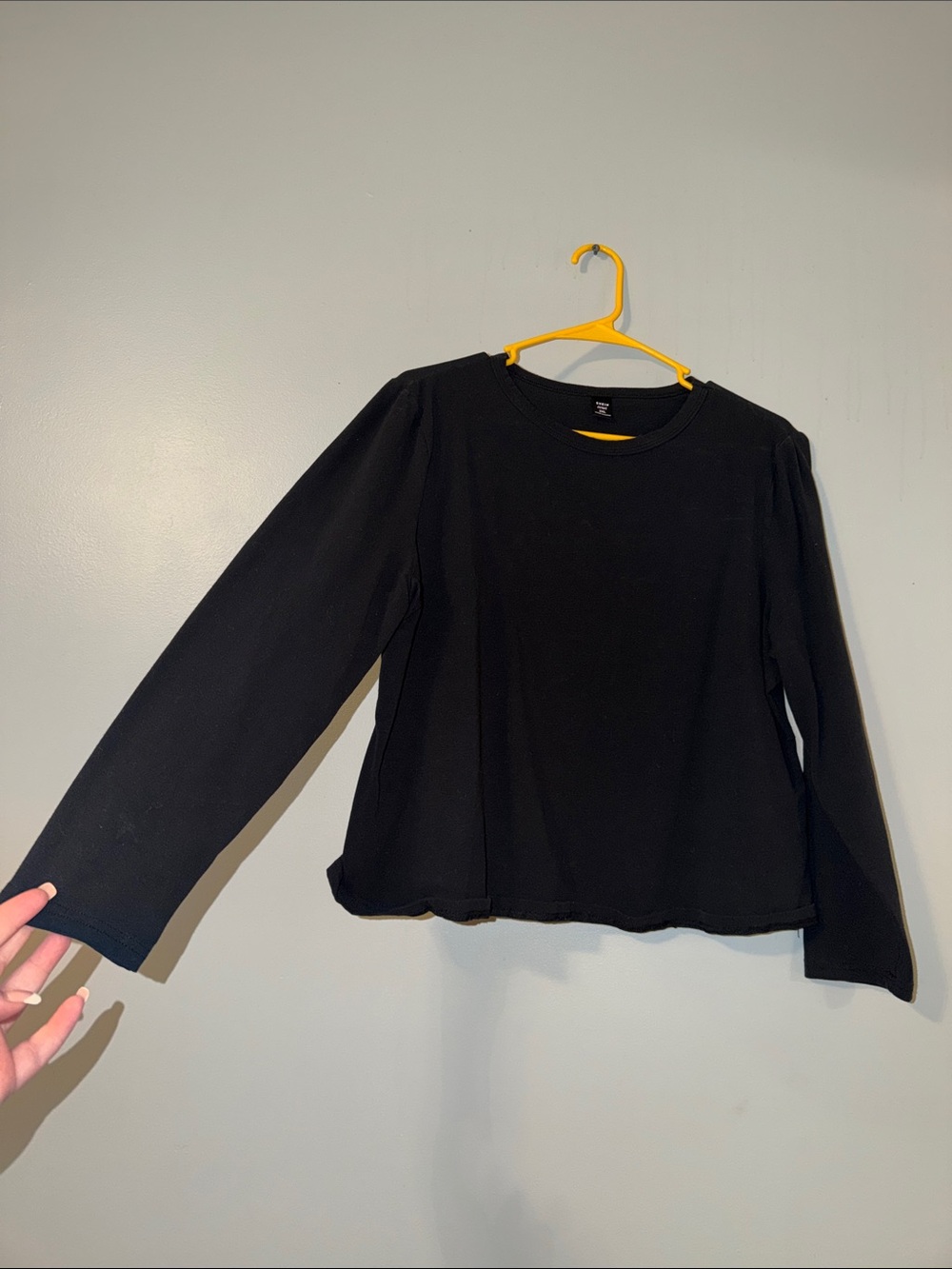 Cropped Black Long Sleeve Crewneck Top